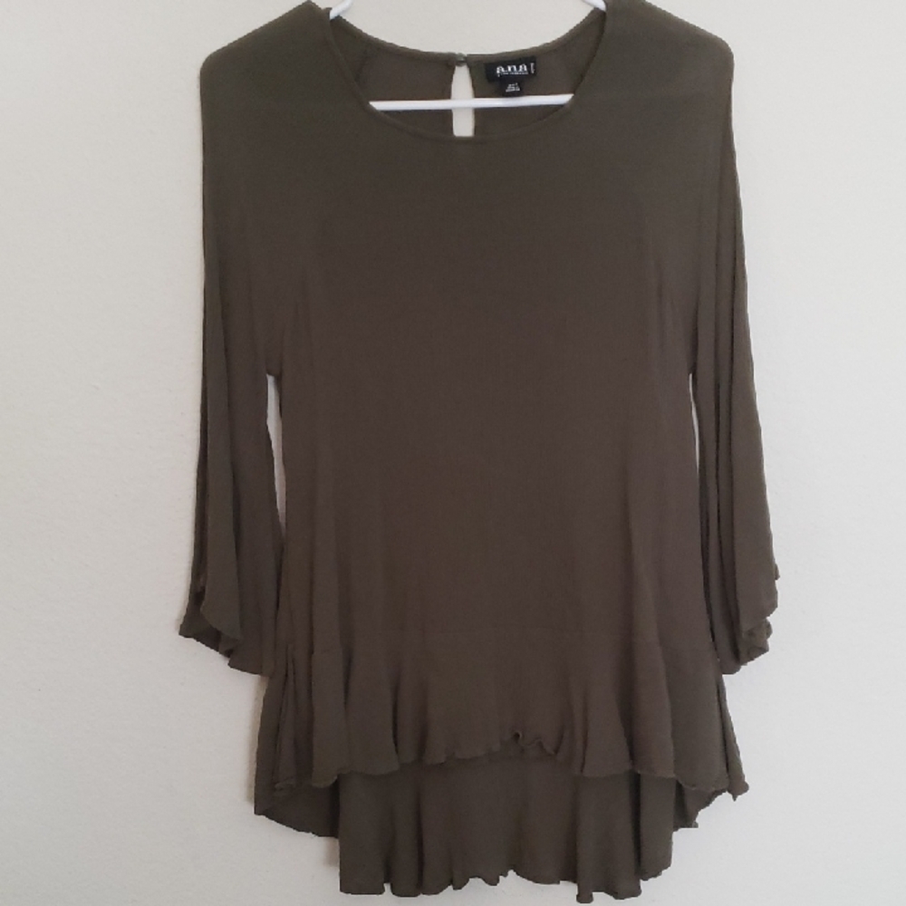 A.N.A Brown Asymmetrical 3/4 Sleeve Tunic